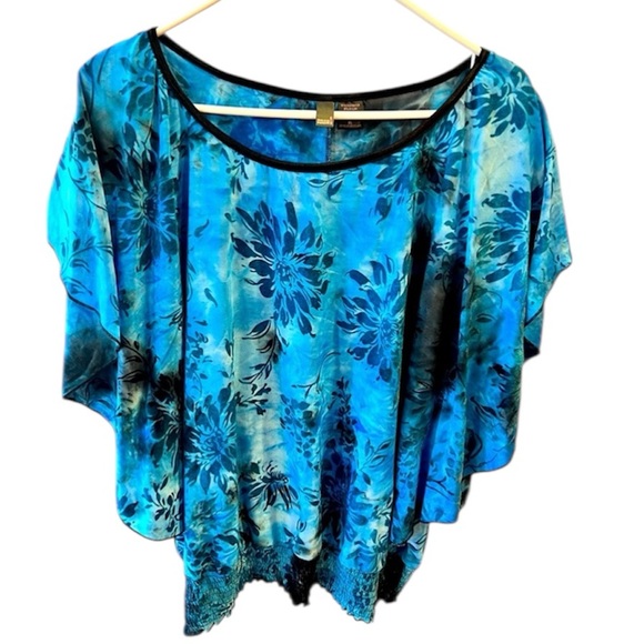 Stylish Flowy Blue and Black Floral Raised Flocked Accents by Serenade.Size = XL - Picture 1 of 7
